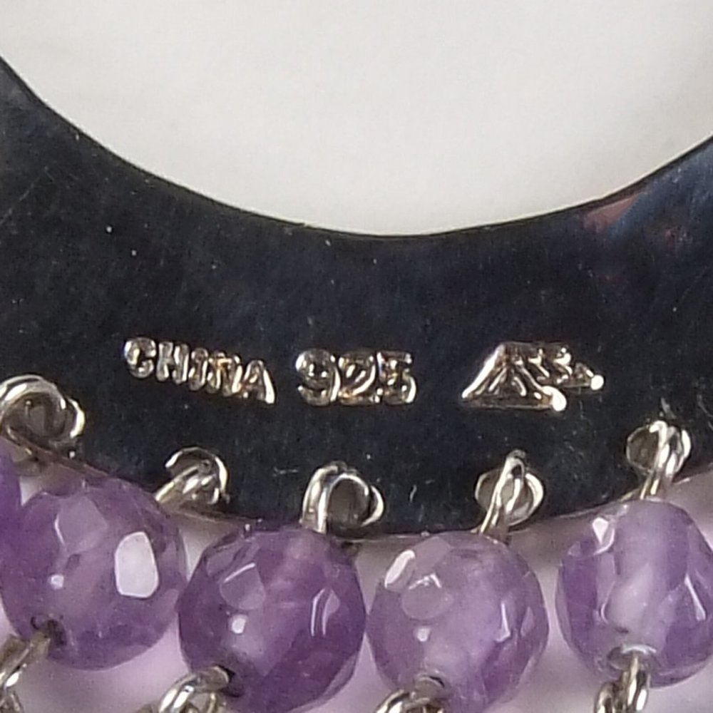 Solid Sterling Silver Chandelier Dangle Earrings with Faceted Amethyst Balls - Picture 3 of 4